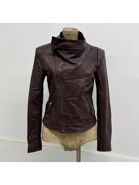 Vintage Oxblood Brown Funnel Neck Avant Garde Leather Jacket